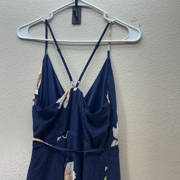 LULU'S Loiselle Navy Blue Floral Print Polka Dot Wrap Maxi Dress SZ S formal - Picture 5 of 11